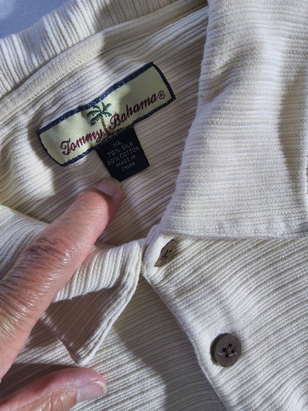 VTG Tommy Bahama Mens XL Beige Cotton Silk Blend Pullover Knit Polo